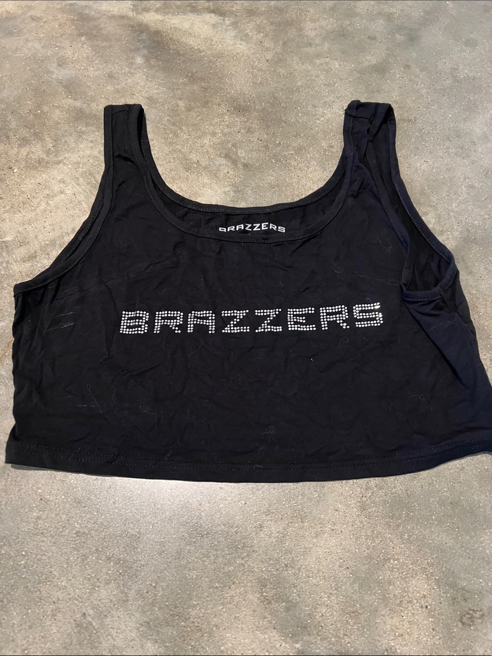 Brazzers Rhinestone Logo Black Crop Tank Top